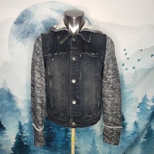 Free People Hooded Denim Knit Jacket Women's Small
